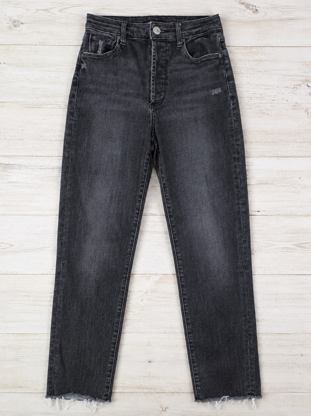Evereve The Ever Straight Jeans Size 25 Black High Rise Raw Hem